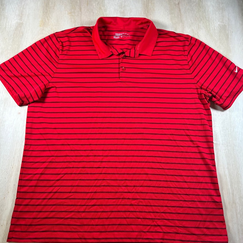 Nike Golf Mens XL Dri-FIT Standard Fit Striped Polo Shirt Red Black Short Sleeve